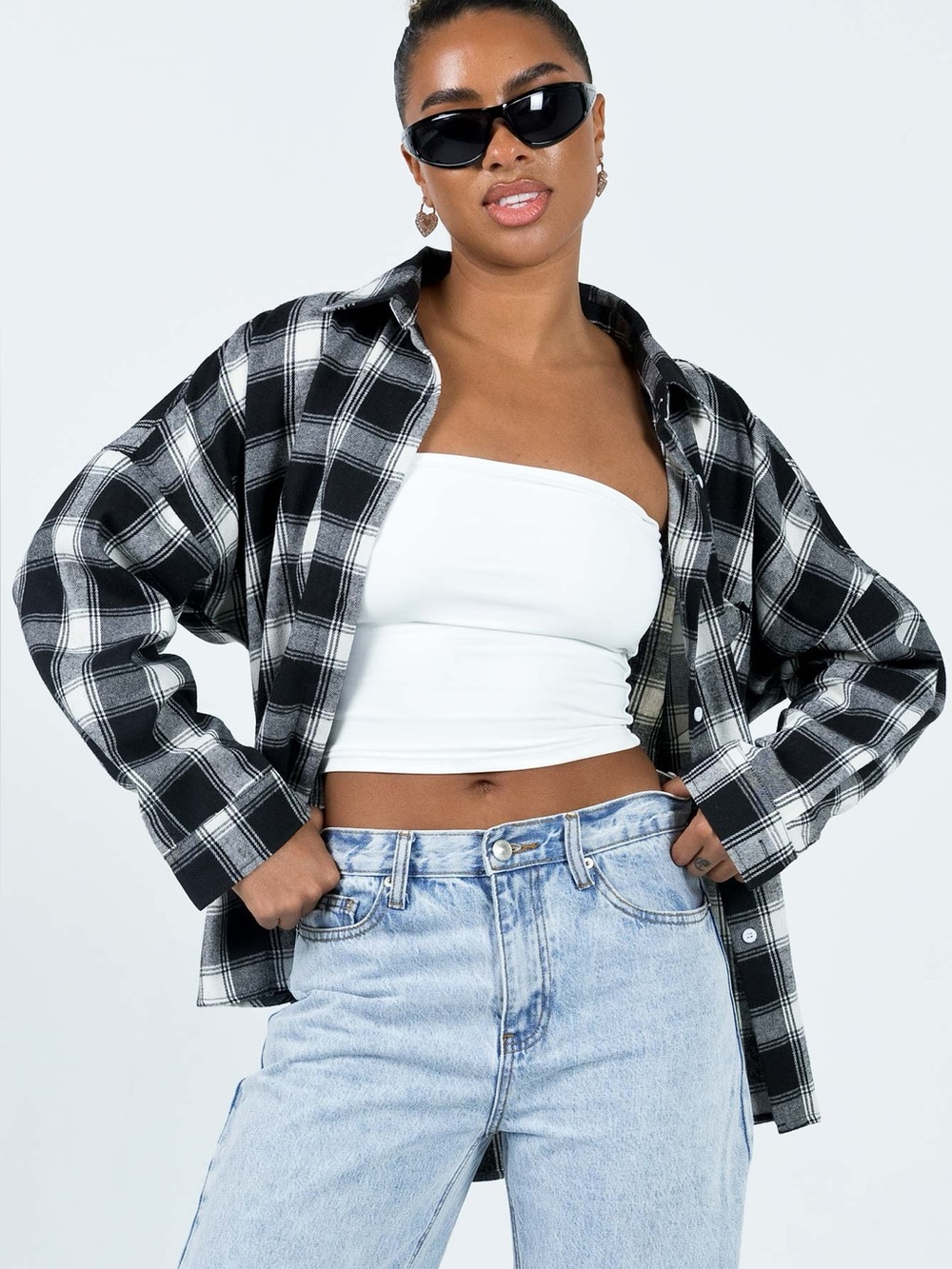 Princess Polly Black and White Plaid Button-Down Shirt